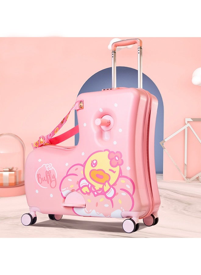 Children'S Luggage, Pink Duck Design, Rotating Wheels, Travel Luggage, Pink