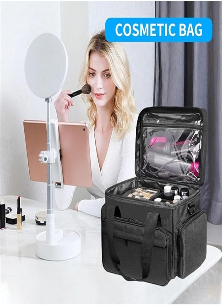 Professional Detachable and Separable Double Makeup Bag, Multifunctional Makeup Bag for Cosmetics and Hair Care Products, Suitable for Travel, Hotel, Going Out (Black)