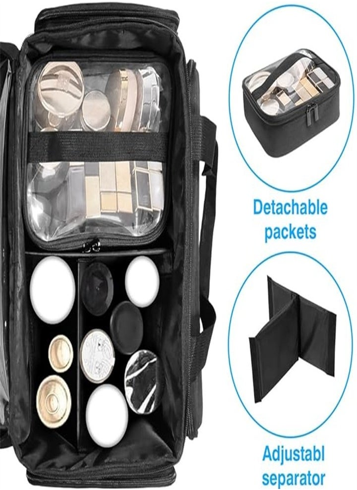 Professional Detachable and Separable Double Makeup Bag, Multifunctional Makeup Bag for Cosmetics and Hair Care Products, Suitable for Travel, Hotel, Going Out (Black)
