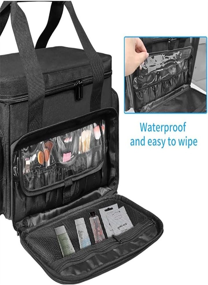 Professional Detachable and Separable Double Makeup Bag, Multifunctional Makeup Bag for Cosmetics and Hair Care Products, Suitable for Travel, Hotel, Going Out (Black)