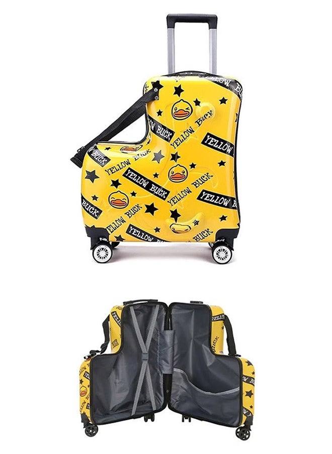 Children'S Luggage, Pink Duck Design, Rotating Wheels, Travel Luggage, Yellow