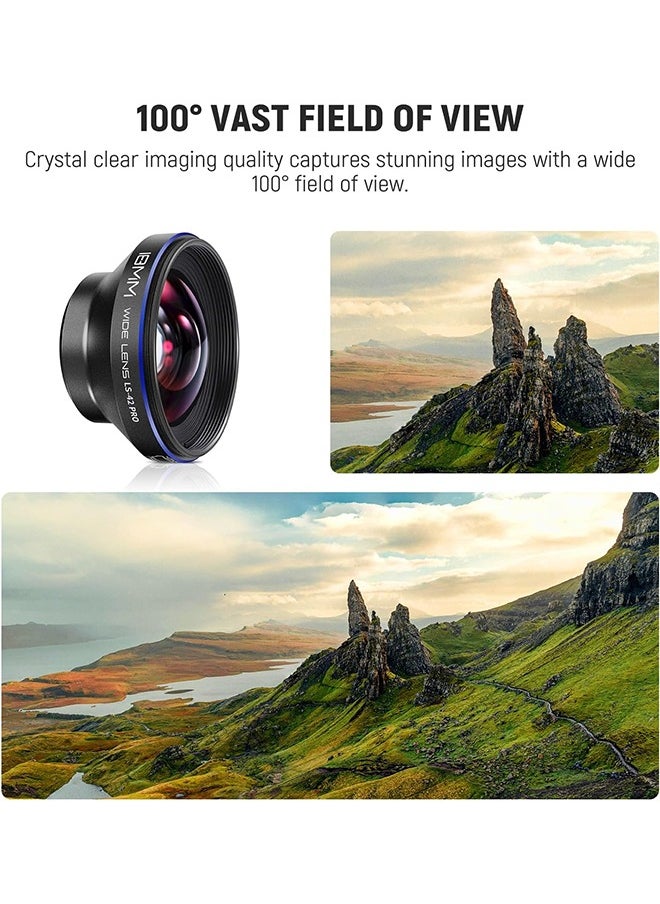 NEEWER 18mm 100° Wide Angle Lens 0.5X Magnification with 17mm Thread Phone Lens Clip & 67mm Filter Adapter Ring, Also for Phone Cage/Phone Case/Phone Clamp/Backplate, LS-42 PRO