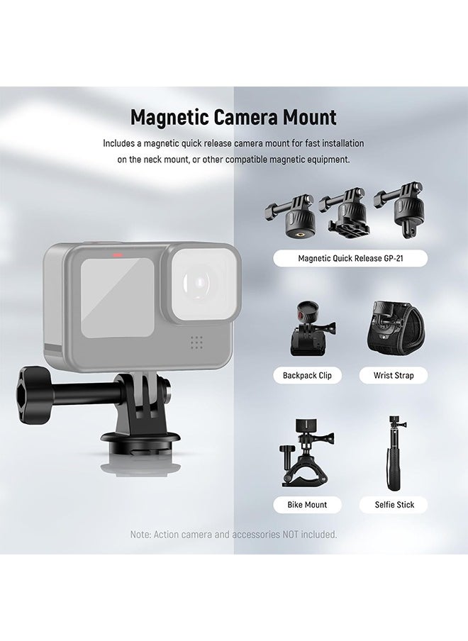 NEEWER Action Camera Neck Mount, Quick Release Magnetic Holder with Phone Clip Compatible with GoPro Hero 13 12 11 10 MAX DJI Action 4 Insta360 iPhone Samsung for POV Vlog, GP15