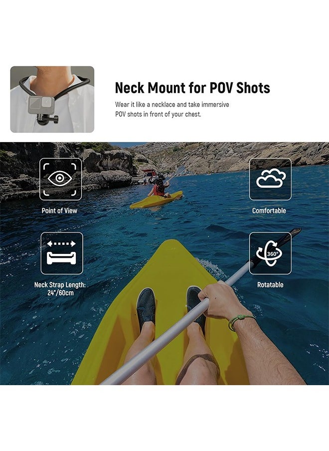 NEEWER Action Camera Neck Mount, Quick Release Magnetic Holder with Phone Clip Compatible with GoPro Hero 13 12 11 10 MAX DJI Action 4 Insta360 iPhone Samsung for POV Vlog, GP15