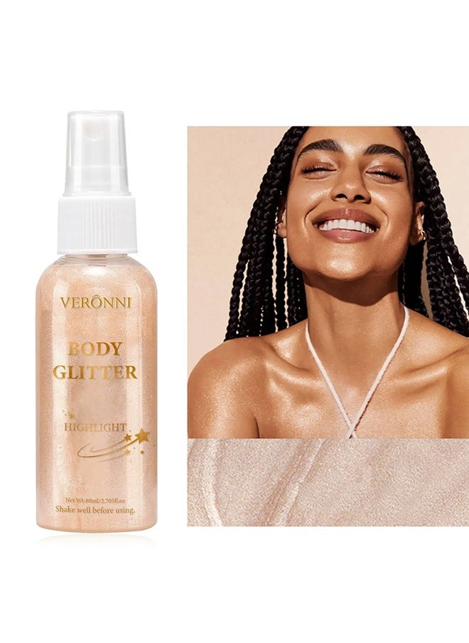 Body Glitter Highlight，Glitter Body Oil, Moisturizing Lightweight Glitter Glow Illuminator, Non-stick Body Glow Liquid Highlighter Makeup Your Skin, Smooth Liquid Spray Summer Body Illuminator - #02 Rose Gold