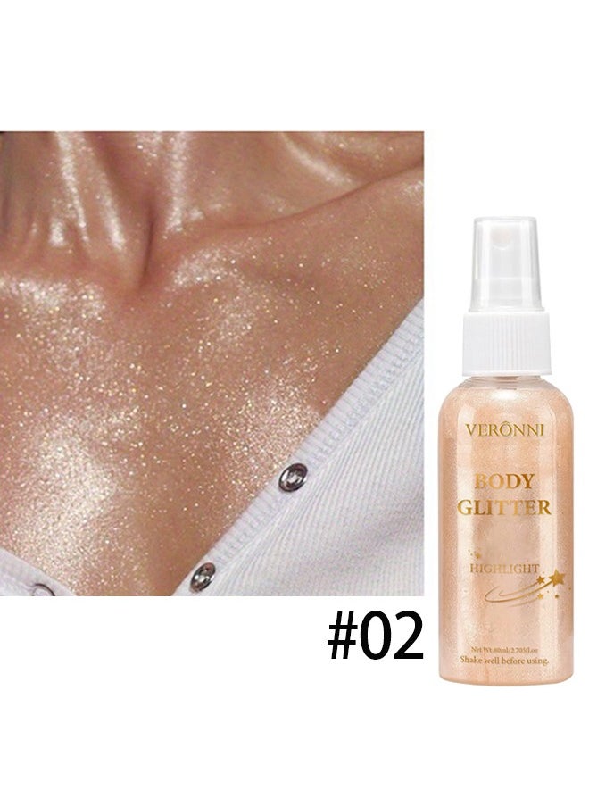 Body Glitter Highlight，Glitter Body Oil, Moisturizing Lightweight Glitter Glow Illuminator, Non-stick Body Glow Liquid Highlighter Makeup Your Skin, Smooth Liquid Spray Summer Body Illuminator - #02 Rose Gold