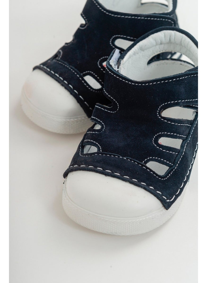 Unisex Kids Navy Blue Leather Anatomically Supported First Step Shoes