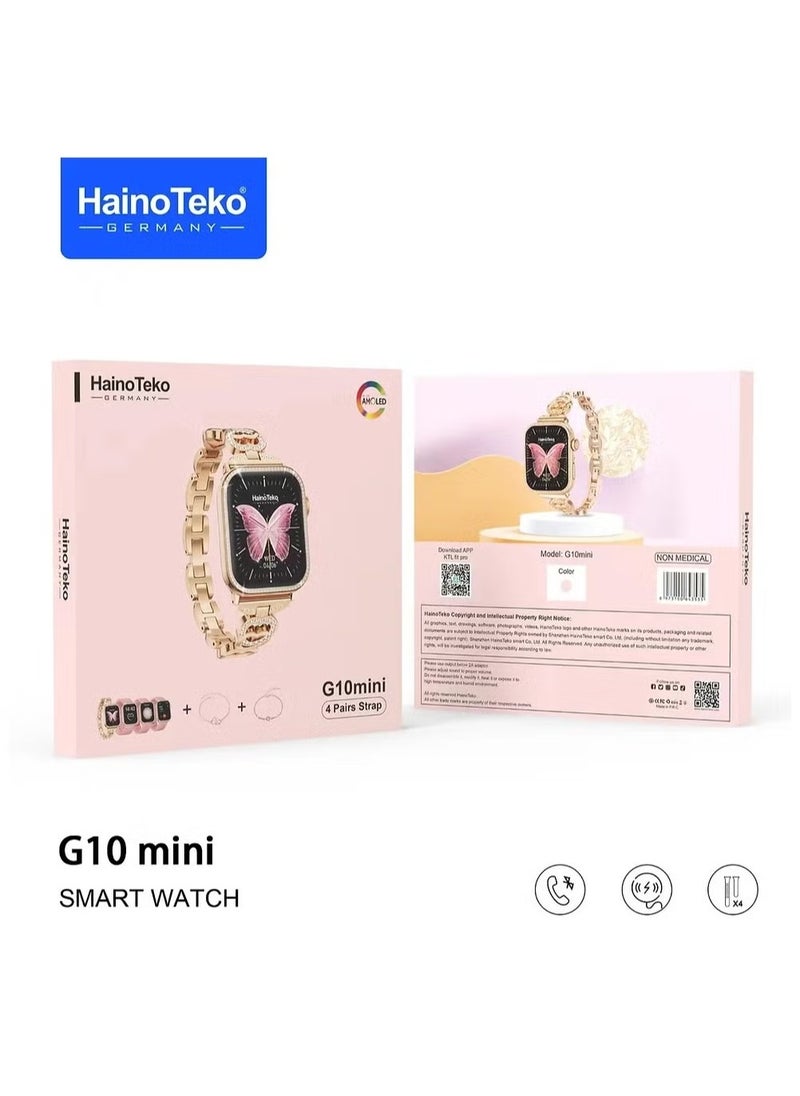 G10 Mini Rose Gold Edition Ladies Smart Watch – Chic & Compact with 3 Interchangeable Straps & Stylish Bracelet Combo, Fitness Tracker, Heart Rate Monitor, Waterproof, Long Battery Life – Perfect for Elegant Style & Active Living