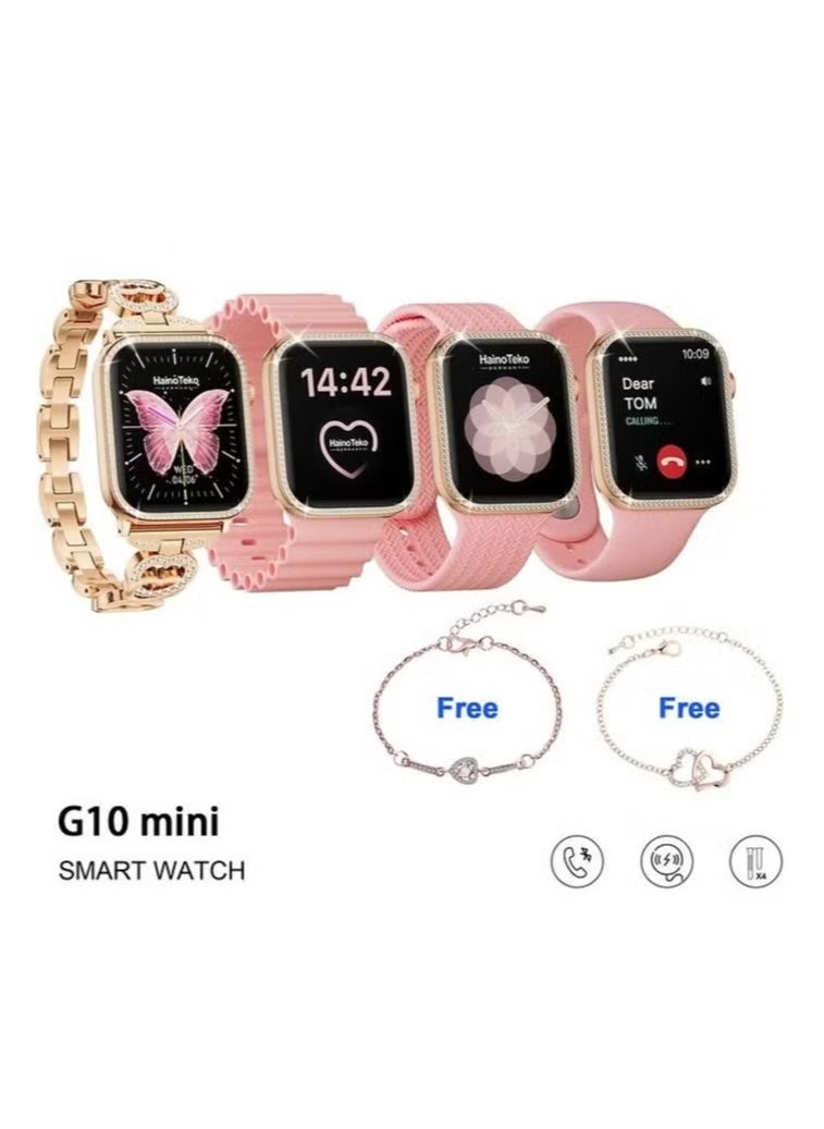 G10 Mini Rose Gold Edition Ladies Smart Watch with Four Set Straps & Exotic Bracelets Combo – Elegant, Stylish, Fitness Tracker, Waterproof, Long Battery Life – Perfect Gift for Women