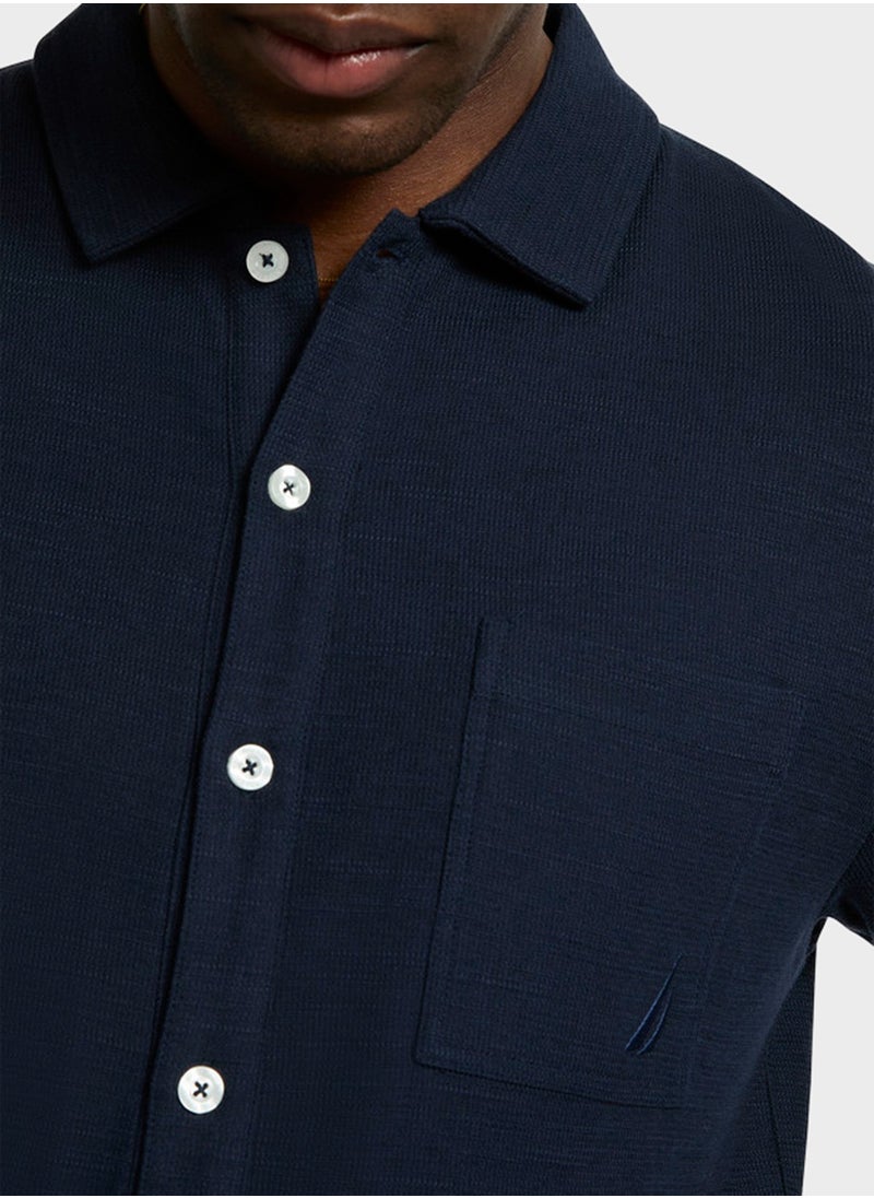 Men's Navy Blue Button-Up Shirt for Smart Casual – Cotton Classic Breathable Wear All-Day Fit