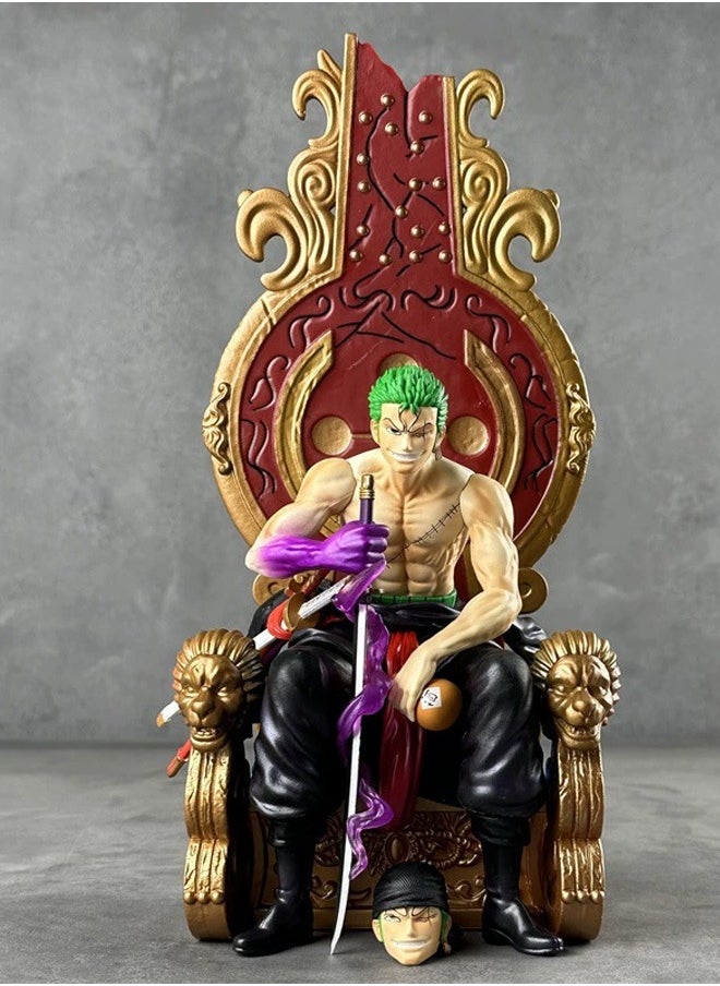 One piece Throne Zoro Action Figure Decorative Resin Sculpture Home Decor Statue, Art Figurine Home Ornament Decoration for Office, Living Room, Bedroom, Book Shelf, TV Cabinet, Desktop