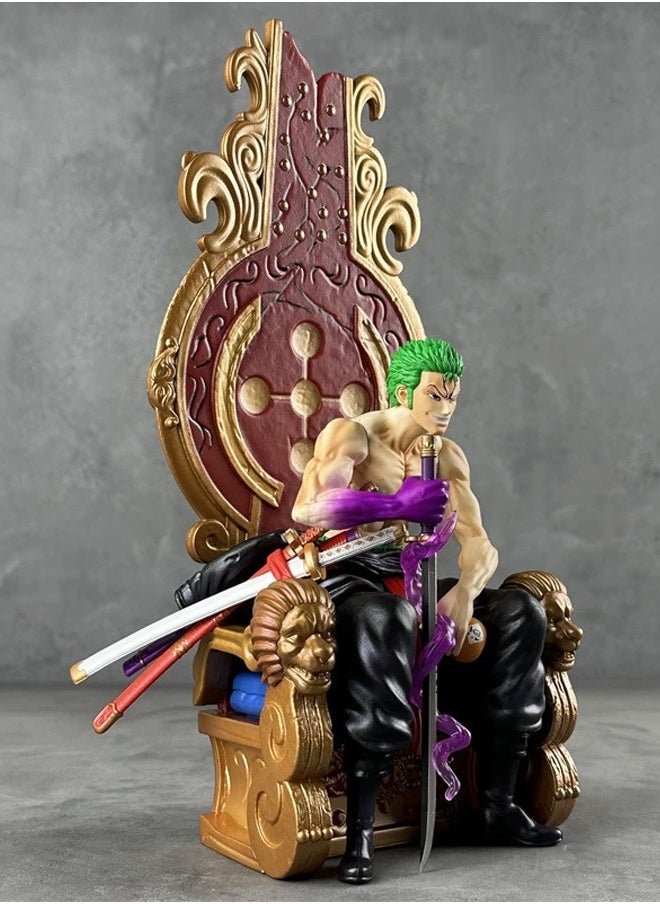 One piece Throne Zoro Action Figure Decorative Resin Sculpture Home Decor Statue, Art Figurine Home Ornament Decoration for Office, Living Room, Bedroom, Book Shelf, TV Cabinet, Desktop