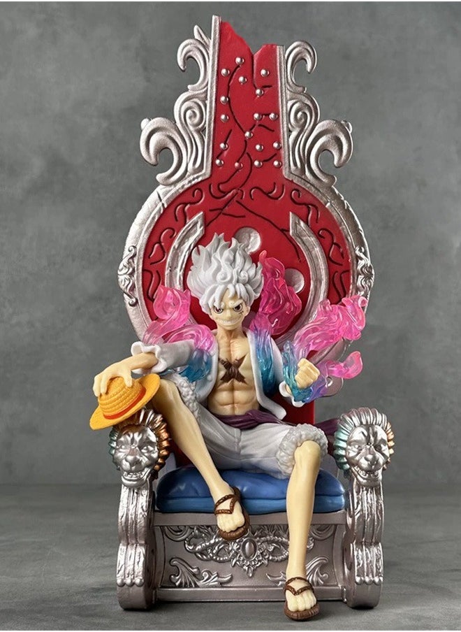 One piece Throne Luffy in White Action Figure Decorative Resin Sculpture Home Decor Statue, Art Figurine Home Ornament Decoration for Office, Living Room, Bedroom, Book Shelf, TV Cabinet, Desktop