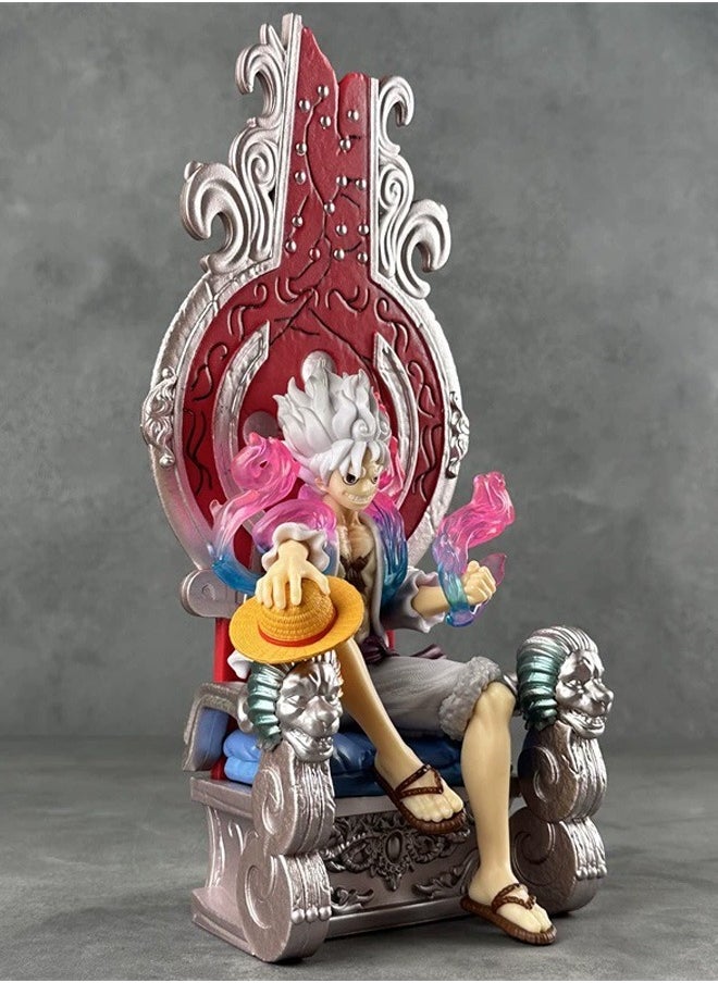 One piece Throne Luffy in White Action Figure Decorative Resin Sculpture Home Decor Statue, Art Figurine Home Ornament Decoration for Office, Living Room, Bedroom, Book Shelf, TV Cabinet, Desktop