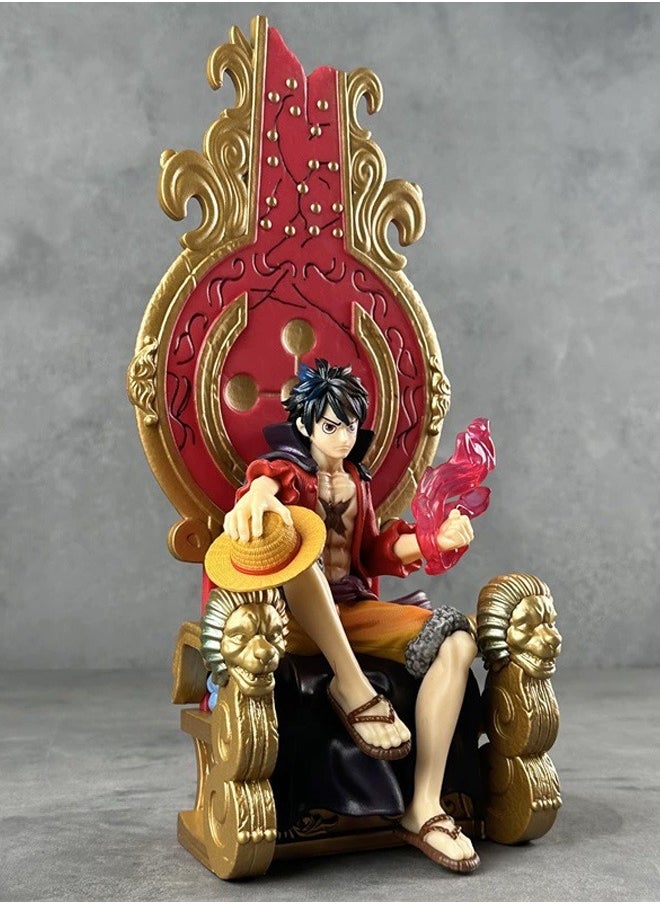 One piece Throne Luffy Red Action Figure Decorative Resin Sculpture Home Decor Statue, Art Figurine Home Ornament Decoration for Office, Living Room, Bedroom, Book Shelf, TV Cabinet, Desktop