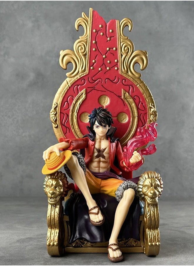 One piece Throne Luffy Red Action Figure Decorative Resin Sculpture Home Decor Statue, Art Figurine Home Ornament Decoration for Office, Living Room, Bedroom, Book Shelf, TV Cabinet, Desktop