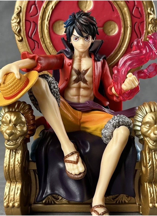 One piece Throne Luffy Red Action Figure Decorative Resin Sculpture Home Decor Statue, Art Figurine Home Ornament Decoration for Office, Living Room, Bedroom, Book Shelf, TV Cabinet, Desktop