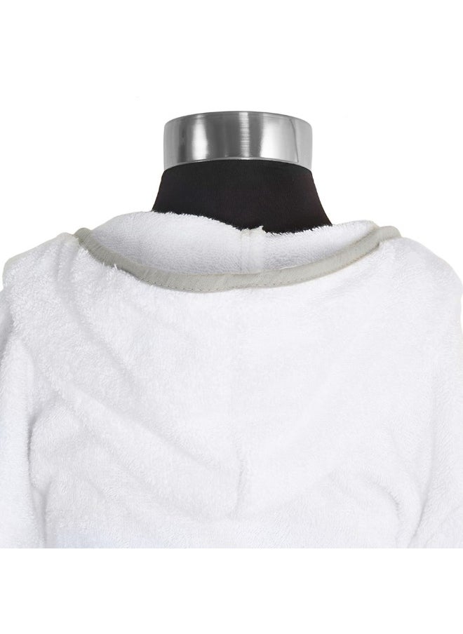 Yalla Hooded Kids Robe, White And Silver - 400 Gsm, Large