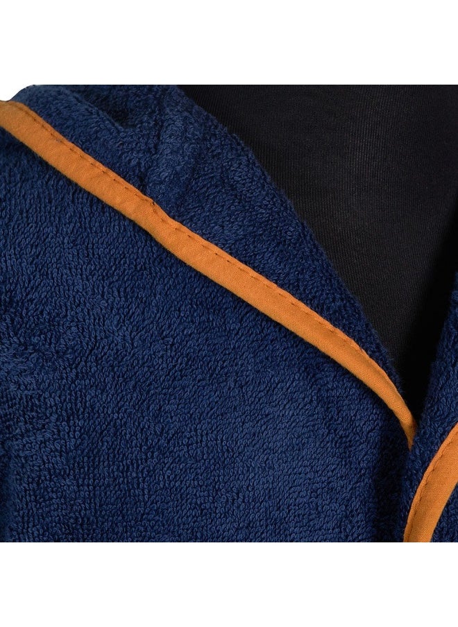 Champ Embroidered Hooded Kids Robe, Navy And Orange - 400 Gsm, Large