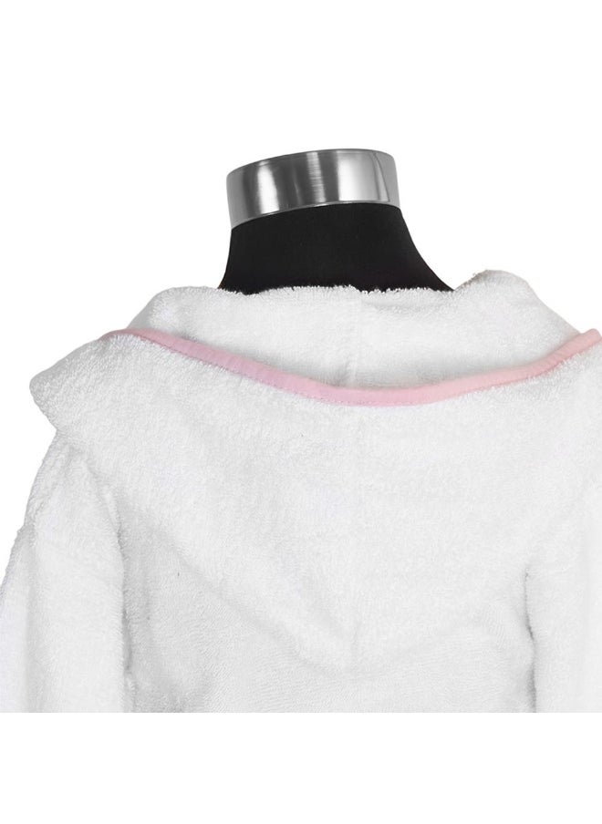 Yalla Hooded Kids Robe, White And Pink - 400 Gsm, Medium