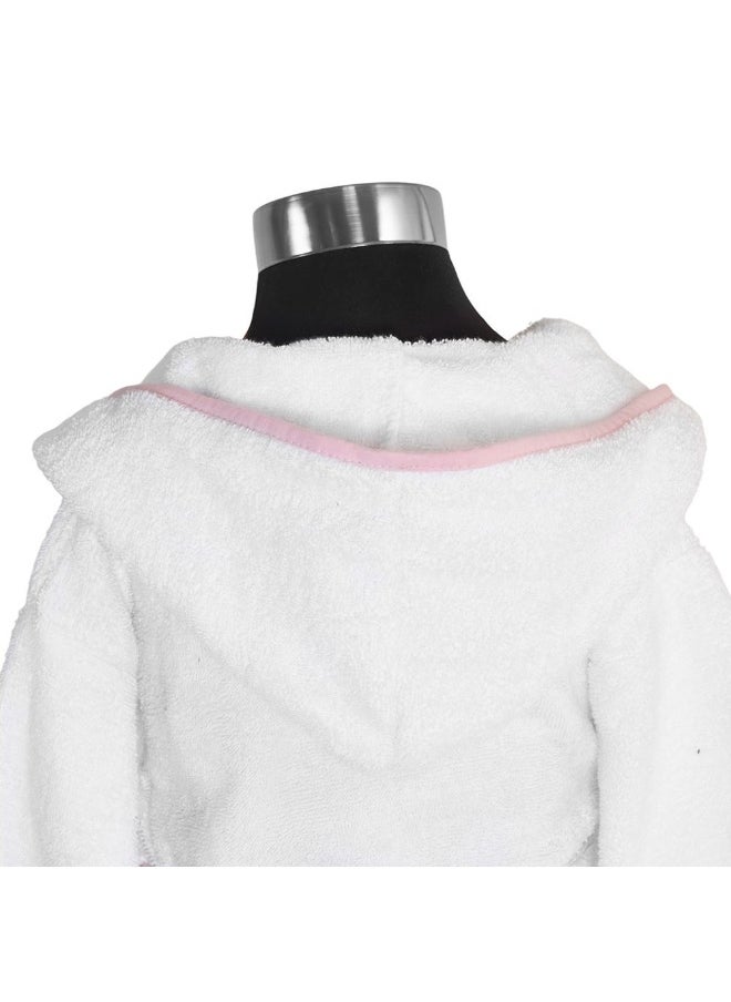 Yalla Hooded Kids Robe, White And Pink - 400 Gsm, Large