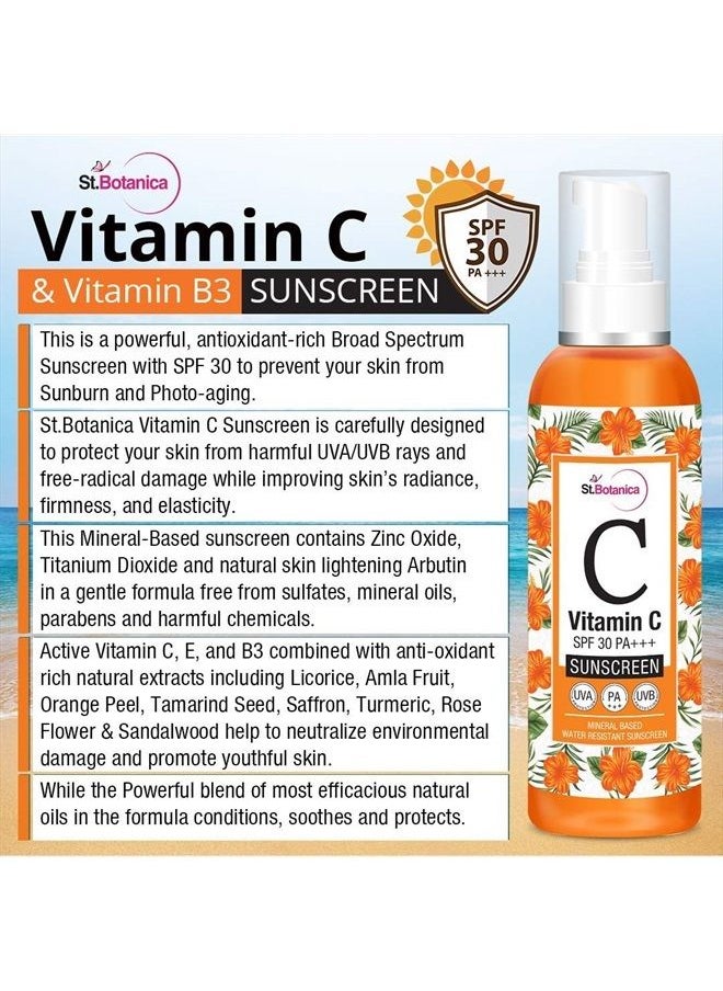 StBotanica Vitamin C SPF 30 PA+++ Sunscreen Mineral Based & Water Resistant,120ml - UVA & UVB Protection