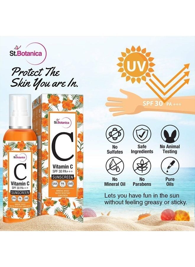 StBotanica Vitamin C SPF 30 PA+++ Sunscreen Mineral Based & Water Resistant,120ml - UVA & UVB Protection