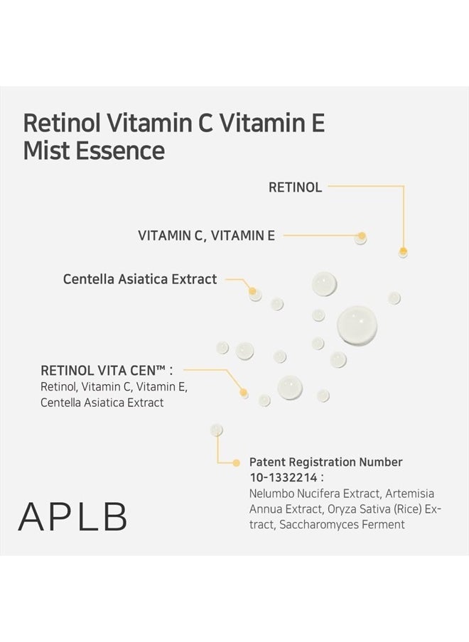 Retinol Vitamin C Vitamin E Mist Essence | RETINOL VITA CEN™ 19.4% 3.55 FL.OZ/Korean Skincare, Replenishing moisture, Revitalize for gentle and improve skin texture through Retinol