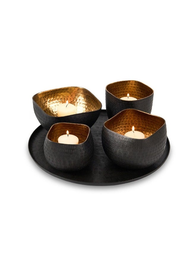 Plato 5- Pieces Candle Holder Set, Black And Gold