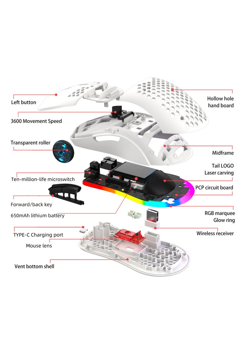 New HXSJ T66 three-mode wireless mouse 2.4G/wired/BT5.3 hole mouse 3600dpi charging game mouse