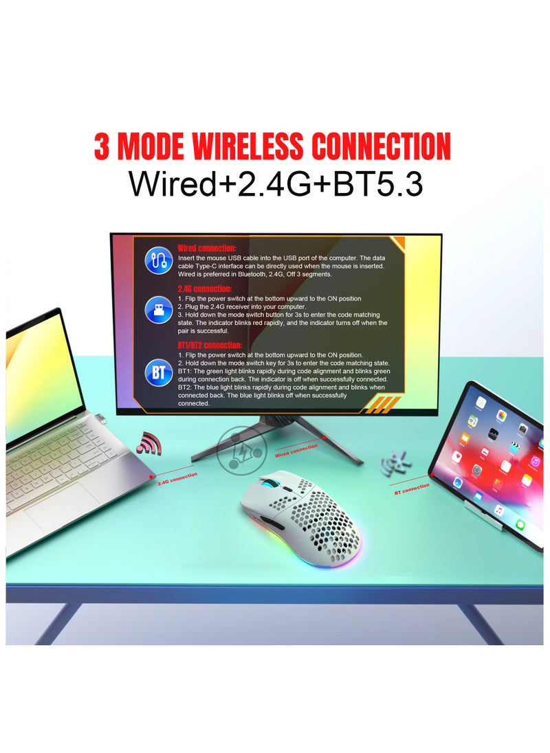 New HXSJ T66 three-mode wireless mouse 2.4G/wired/BT5.3 hole mouse 3600dpi charging game mouse