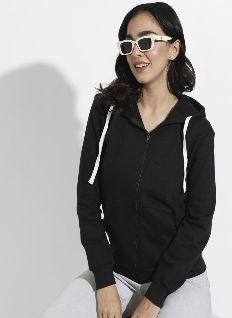 Zip-Front Hoodie With Angled Open Pockets