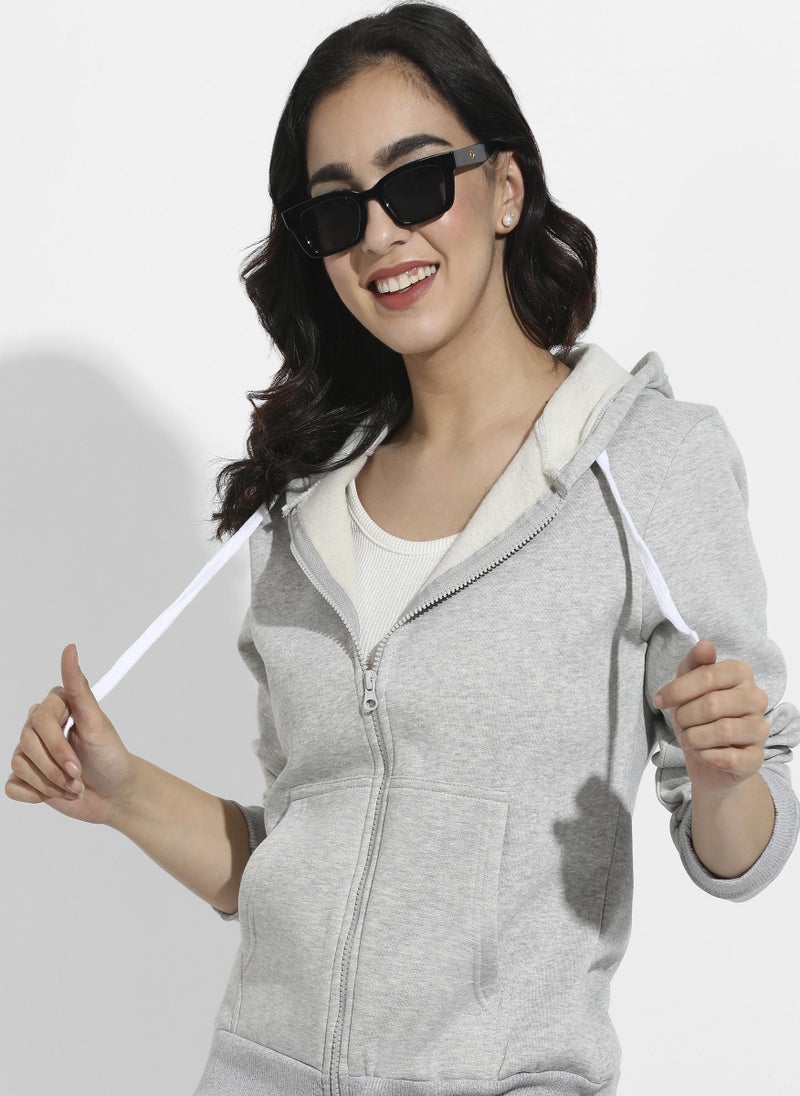 Zip-Front Hoodie With Contrast Drawstring