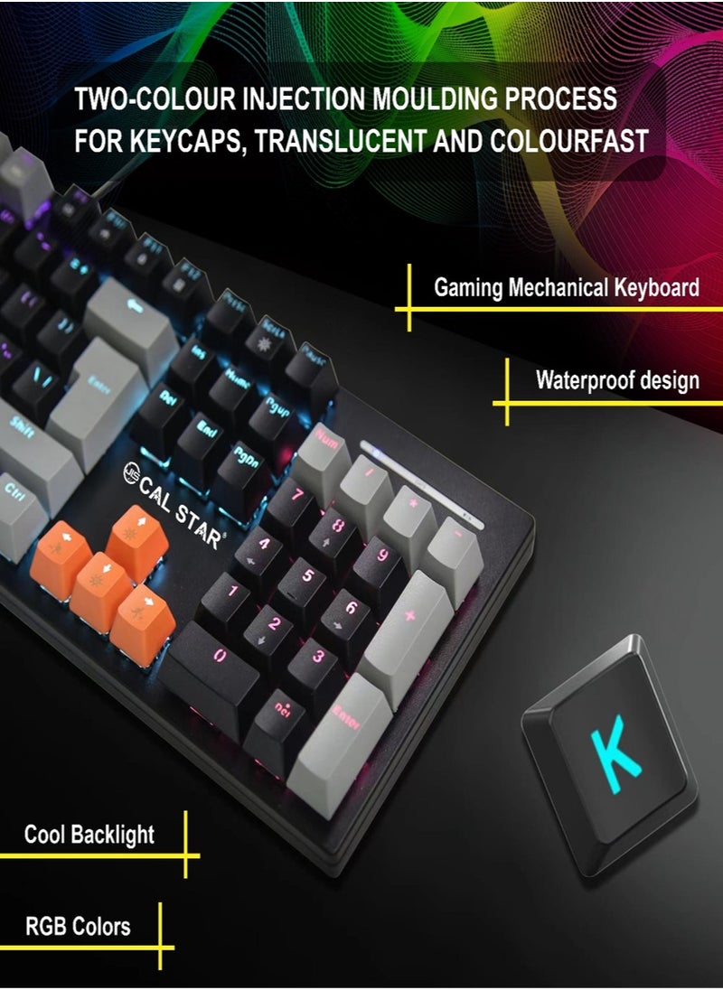 HK-500 RGB Mechanical Gaming Keyboard | 104 Keys, 12 Light Modes, Waterproof Design, Durable Build, USB Connectivity