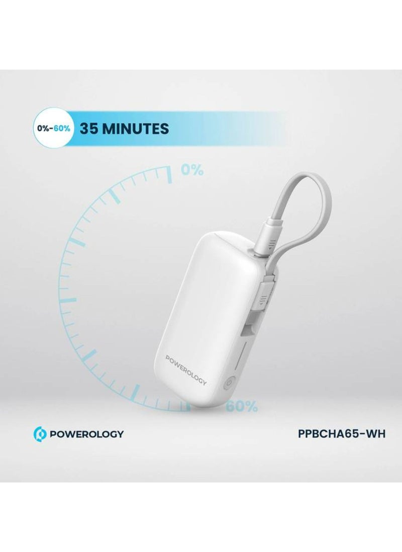 5000mAh Power Bank with Removable USB-C Wire, Advanced Charging Technology, 2-Device Charging, Compact & Portable, Built-in Safeguards, 20W Power Delivery - White