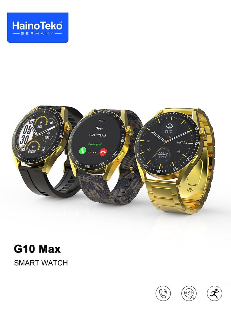 Haino Teko Germany G 10 Max Gold Edition Round Shape Smart with Three Set Strap and Wireless Charger