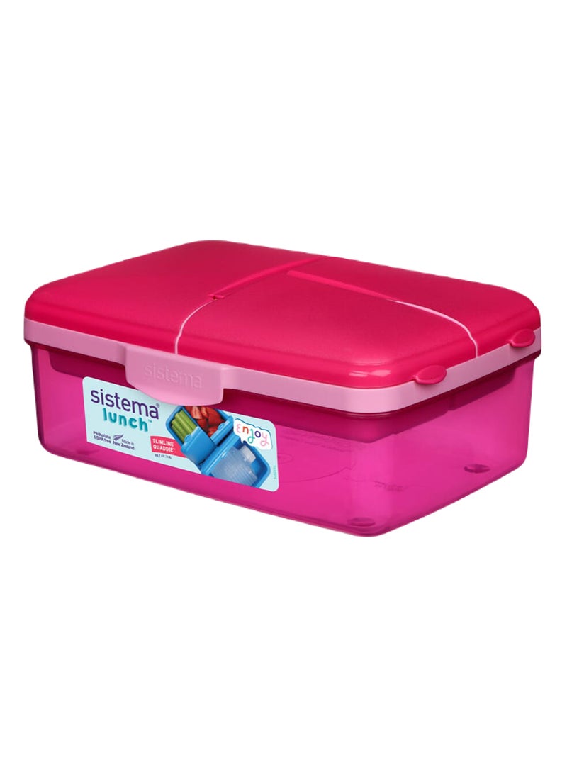 Sistema Slimline Quaddie Coloured Lunch Box with Stackable Containers  (Pink, 1.5L): Easy to Carry and BPA-Free , Made In New Zealand