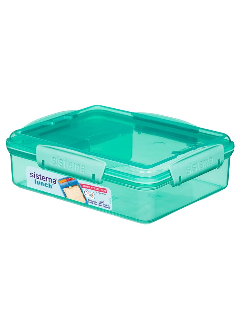 Sistema Snack Attack  Duo Lunch Box (Green, 975ml): Great for School or Work, Leakproof & On-the-Go Snacks - BPA-Free & Reusable , Made In New Zealand