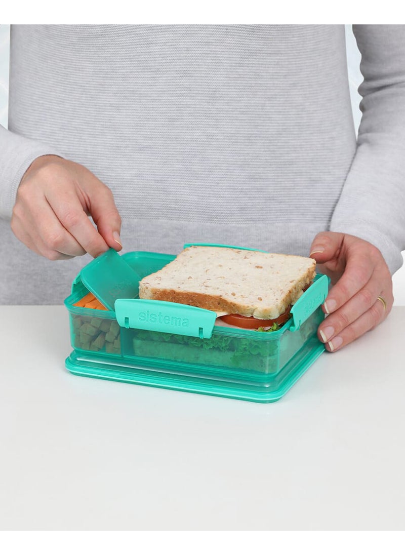 Sistema Snack Attack  Duo Lunch Box (Green, 975ml): Great for School or Work, Leakproof & On-the-Go Snacks - BPA-Free & Reusable , Made In New Zealand