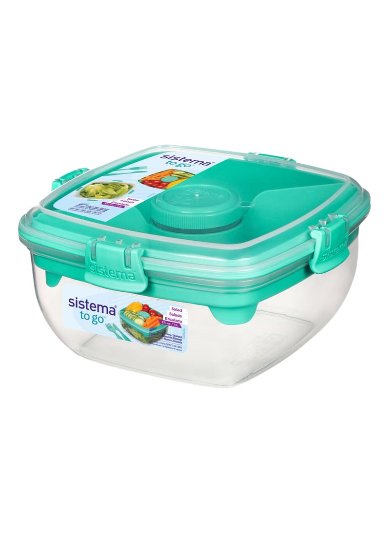 Sistema Salad To Go 1.1L ,Stackable & portable salad storage box, cutlery included & divided trays with easy locking clips. Its Microwave, Dishwasher Safe & BPA Free. Green Clip , Made In New Zealand