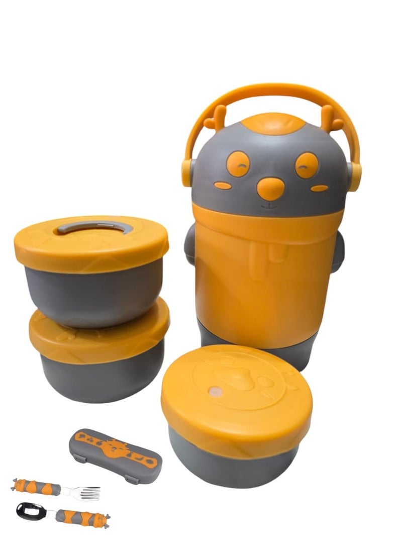 Lunch Box for Kids, Beautiful Little Bear BPA-Free, Including 3 Bowls,220mml, 400mml, 400mml, Stainless-steel  SUS 304, Safe Material for Kids