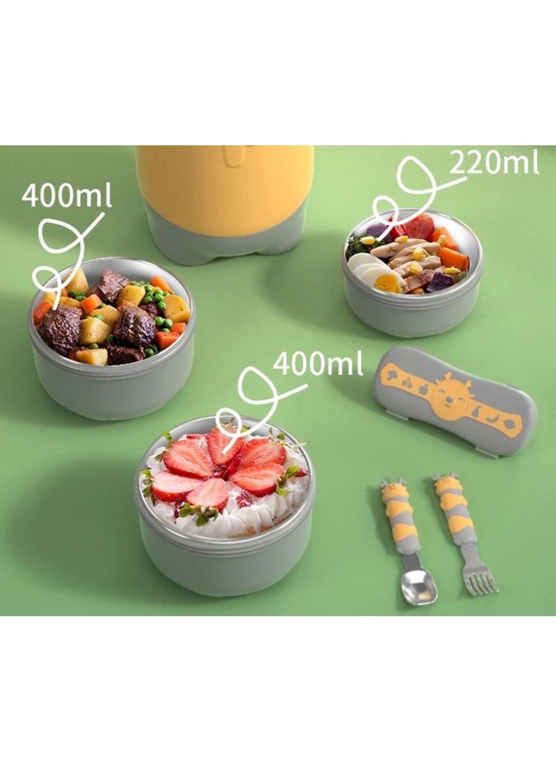 Lunch Box for Kids, Beautiful Little Bear BPA-Free, Including 3 Bowls,220mml, 400mml, 400mml, Stainless-steel  SUS 304, Safe Material for Kids