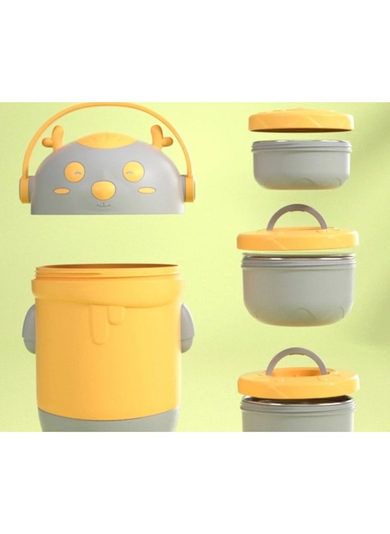 Lunch Box for Kids, Beautiful Little Bear BPA-Free, Including 3 Bowls,220mml, 400mml, 400mml, Stainless-steel  SUS 304, Safe Material for Kids