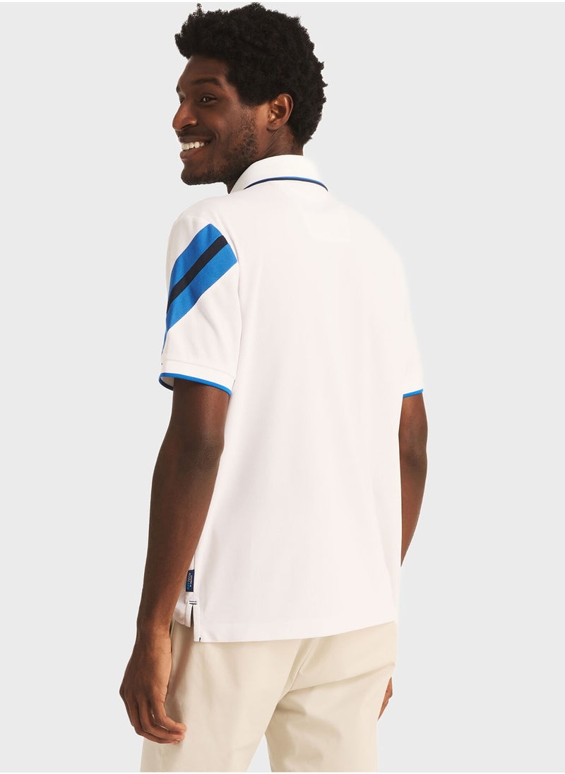 Men's White Polo Shirt With Contrast Sleeve Detail, Ideal for Everyday Style & Comfy All-day Wear