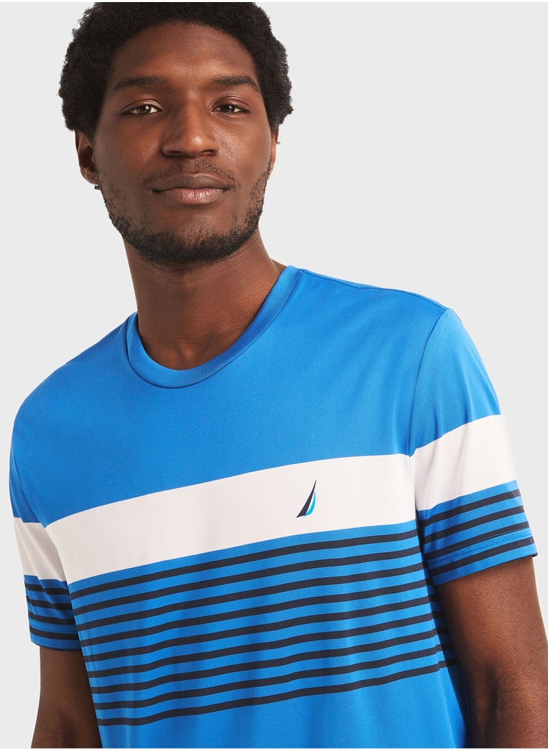 Men's Blue Striped Round-Neck T-Shirt – Comfy Polyester for a Trendy and Casual Wardrobe Refresh!