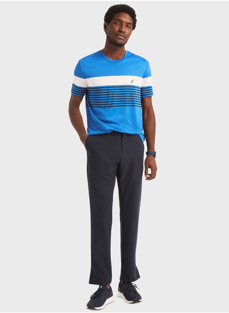 Men's Blue Striped Round-Neck T-Shirt – Comfy Polyester for a Trendy and Casual Wardrobe Refresh!