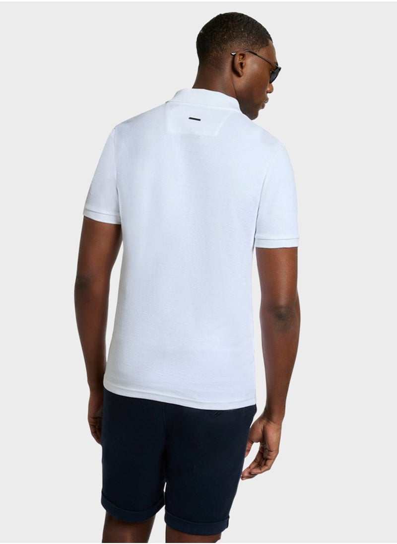 Men's White Short Sleeve Zip Polo Shirt, Stylish Lightweight Knit for Sophisticated Summer Style