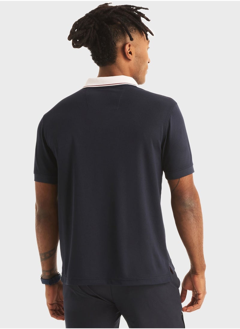 Mens Navy Striped Round Neck Polyester Tee – Quick Dry Performance for Fresh Active Style