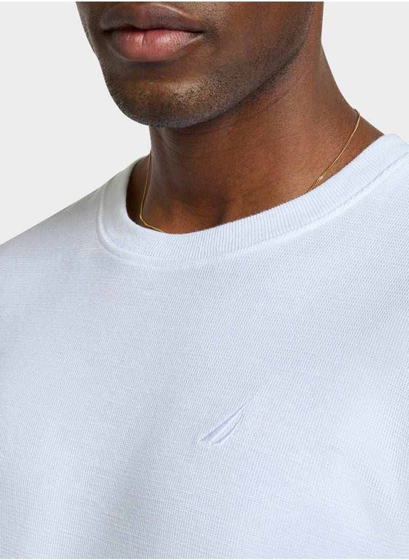 Men's White Round Neck T Shirt—Modern Knit Design for Versatile Effortless Everyday Style