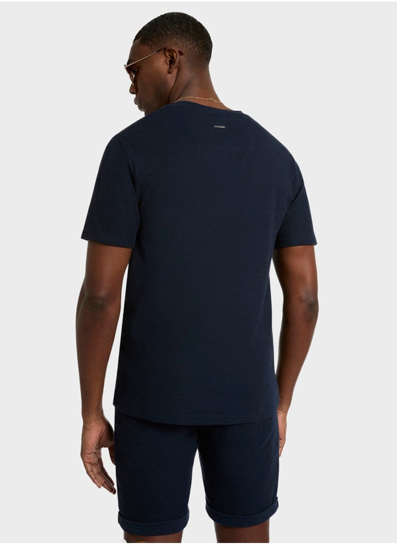 Men's Navy Blue Round Neck T Shirt—Modern Knit Design for Versatile Effortless Everyday Style